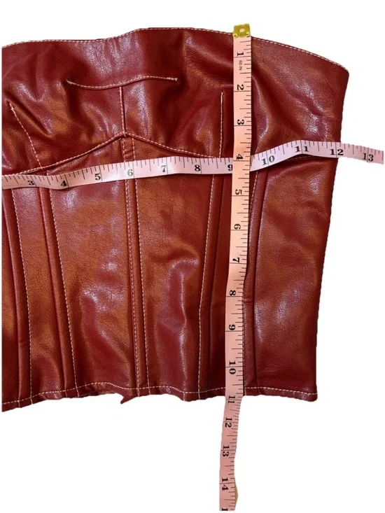 Edikted Red Faux Leather Corset Top XS Strapless Lace Up Back Y2K - Picture 6 of 6